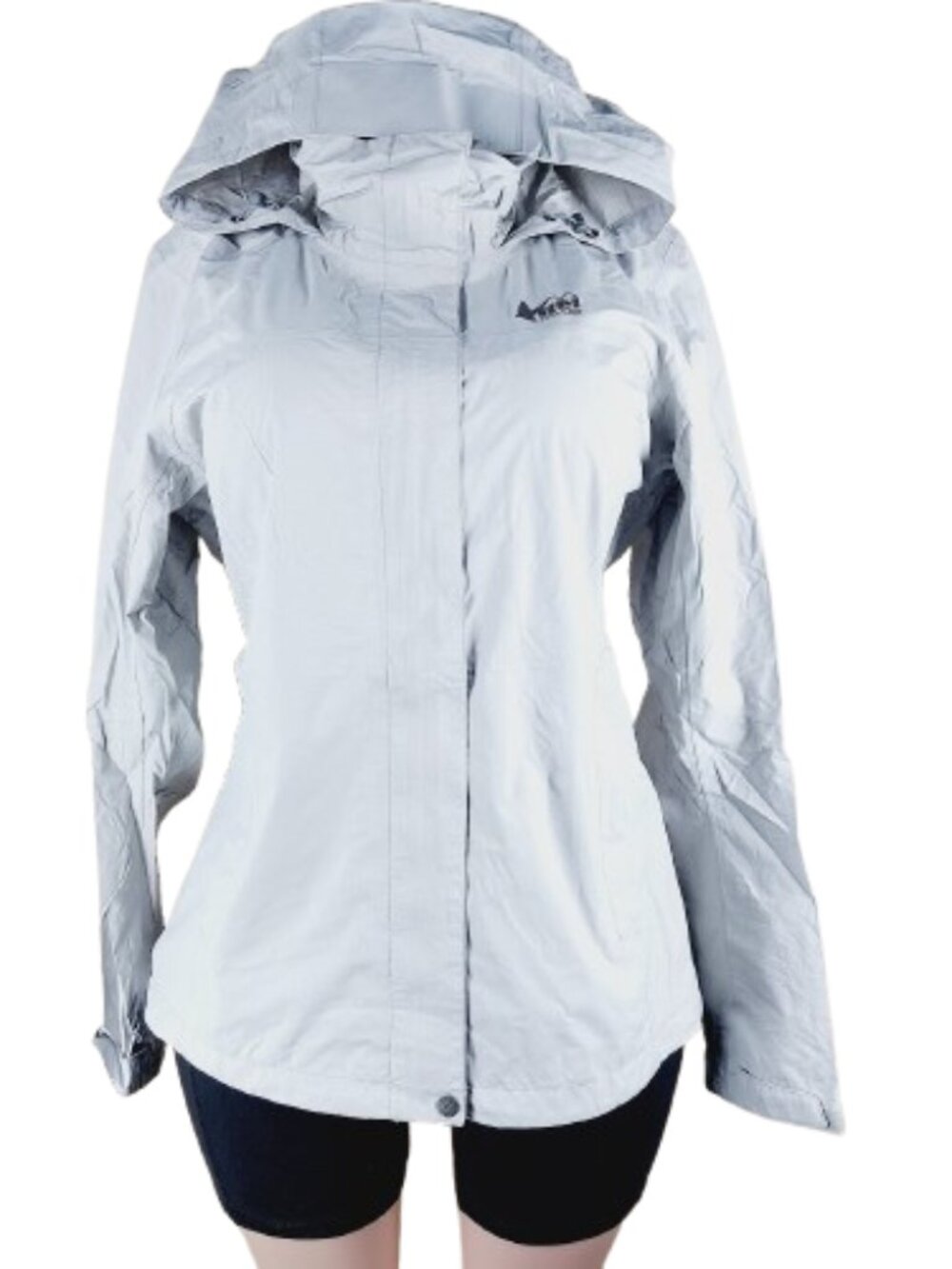 REI Co-op Women's Beachstone Gray Long Sleeve Full-Zip Rainier Rain Jacket Sz L